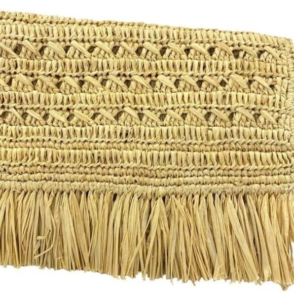 Mar Y Sol Lisette Crocheted Raffia Straw Fringe Clutch - Picture 3 of 13